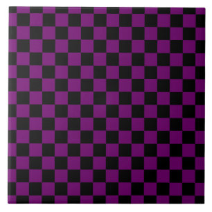 Black Purple Check Chequered Chequerboard Pattern Ceramic Tile