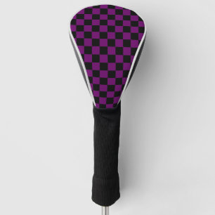 Black Purple Check Chequered Chequerboard Pattern Golf Head Cover