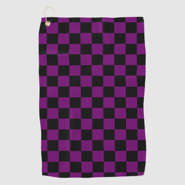 Black Purple Check Chequered Chequerboard Pattern Golf Towel (Front)