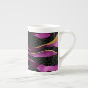 Black Purple Cheetah Leopard Black Pattern Bone China Mug