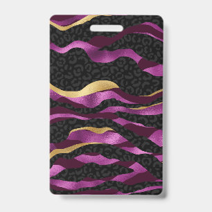 Black Purple Cheetah Leopard Black Pattern ID Badge