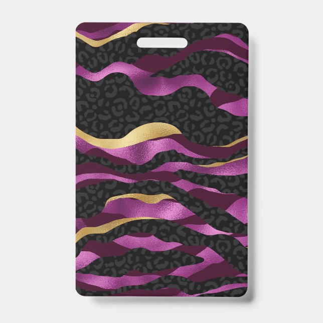Black Purple Cheetah Leopard Black Pattern ID Badge (Front)