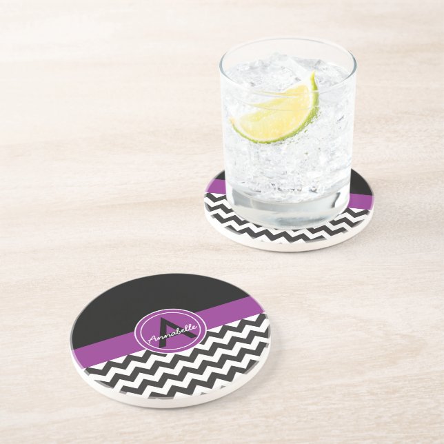 Black Purple Chevron Coaster (Side)