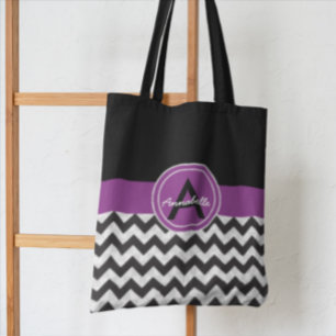 Black Purple Chevron Tote Bag