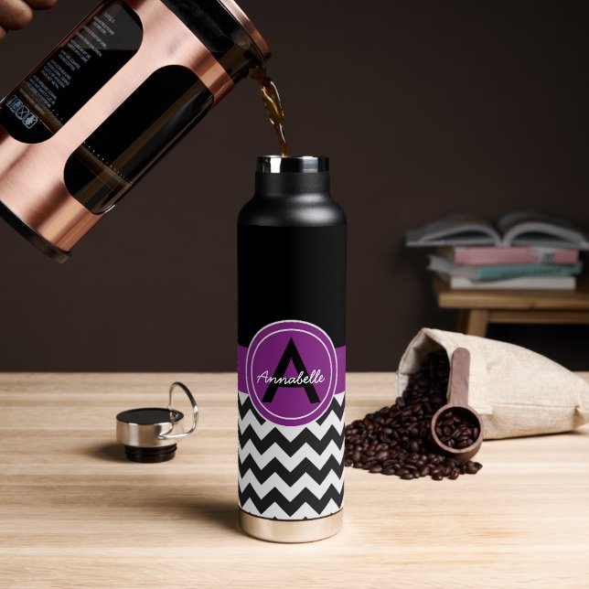 Black Purple Chevron Water Bottle (Coffee)