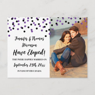 Black Purple Confetti Photo Elopement Announcement