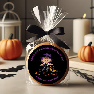 Black Purple Cute Girl Halloween Birthday Witch Classic Round Sticker