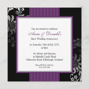 Black & Purple Damask Anniversary Party Invitation