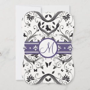 Black & Purple Damask Butterfly Wedding Invitation