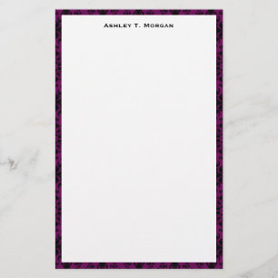 Black / Purple Damask Framed Personalised Stationery