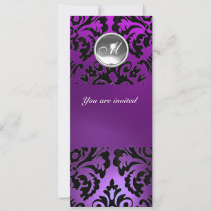 BLACK & PURPLE DAMASK GEM STONE MONOGRAM  ice Invitation