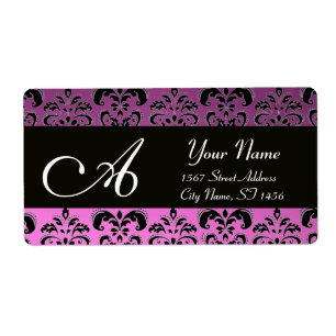 BLACK PURPLE DAMASK MONOGRAM