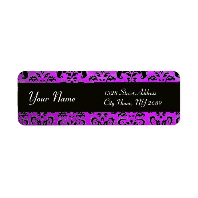 BLACK  PURPLE  DAMASK RETURN ADDRESS LABEL (Front)