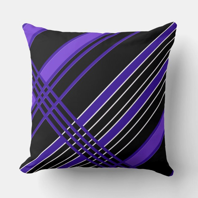 Black & Purple Diagonal Stripes Cushion (Front)