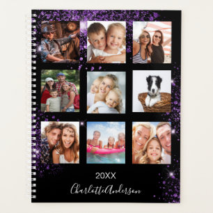 Black purple family photo collage monogram 2027 planner