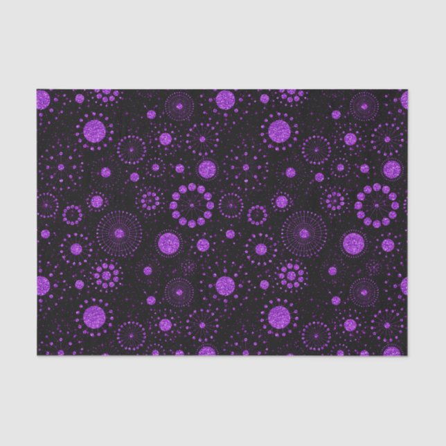 Black & Purple Faux Glitter Geometric Circles Tissue Paper (Front)