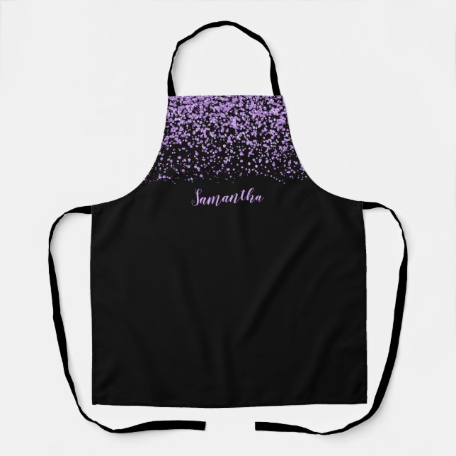 Black Purple Faux Glitter Personalised Apron (Front)
