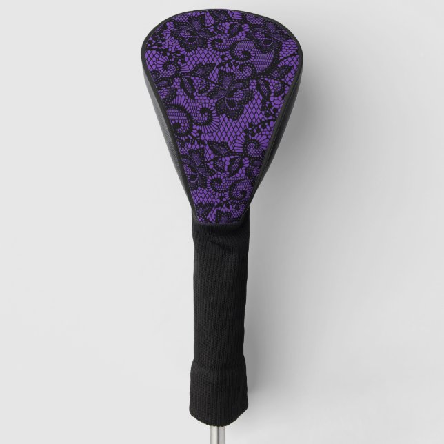 Black & Purple Faux Lace Golf Head Cover (Front)