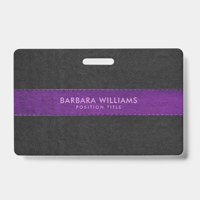 Black & Purple Faux Leather ID Badge (Front)