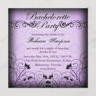 Black & Purple Floral Chic Bachelorette Invite
