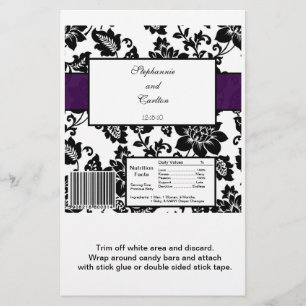 Black/Purple Floral Damask Wedding Candy Wrapper