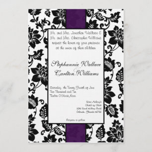 Black/Purple Floral Damask Wedding Invitation