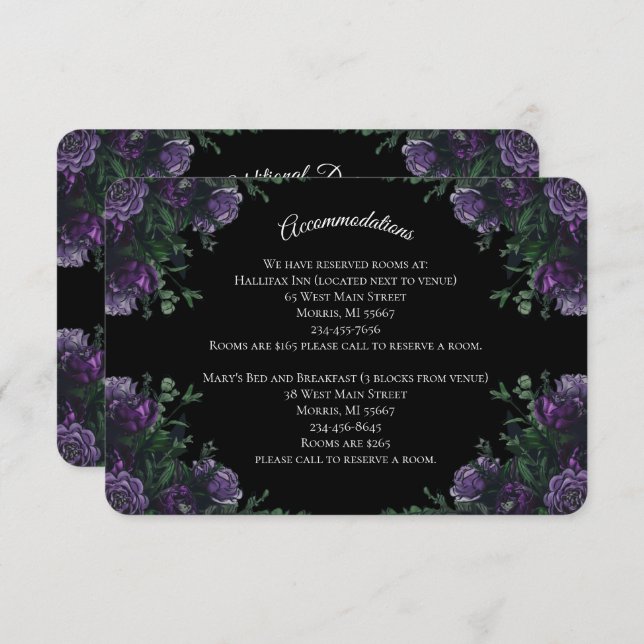 Black Purple Floral Elegant Wedding Gothic Enclosure Card (Front/Back)