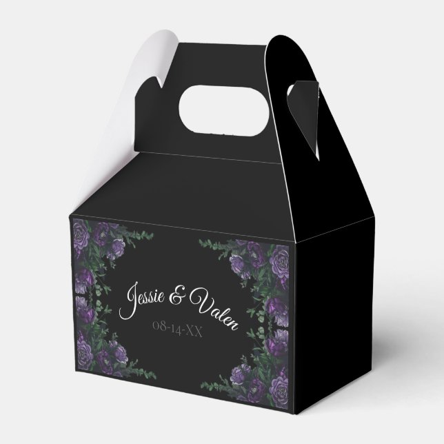 Black Purple Floral Elegant Wedding Gothic Favour Box (Front Side)