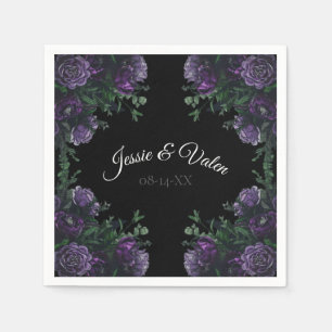 Black Purple Floral Elegant Wedding Gothic Napkin