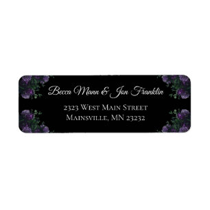 Black Purple Floral Elegant Wedding Gothic Return Address Label