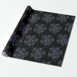 Black Purple Floral Elegant Wedding Gothic Wrapping Paper