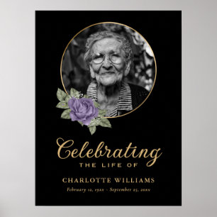 Black Purple Floral Funeral Photo Welcome Sign