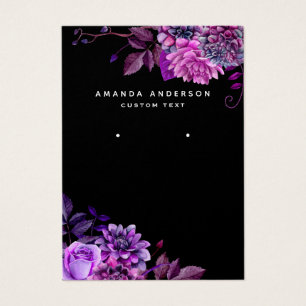Black purple floral holder earring display card