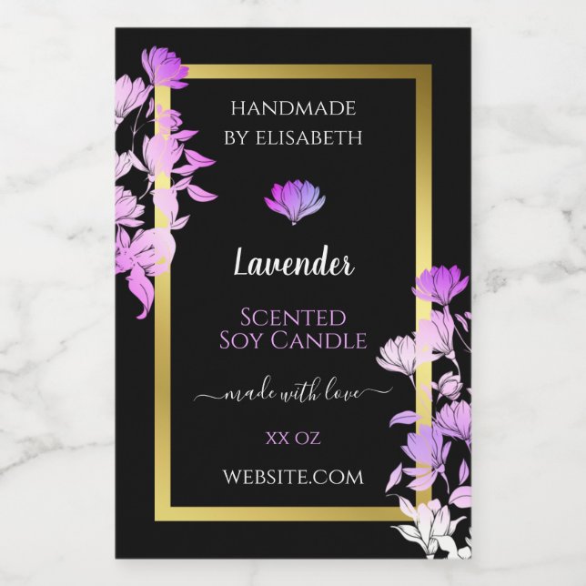Black Purple Floral Product Packaging Labels Gold (Single Label)