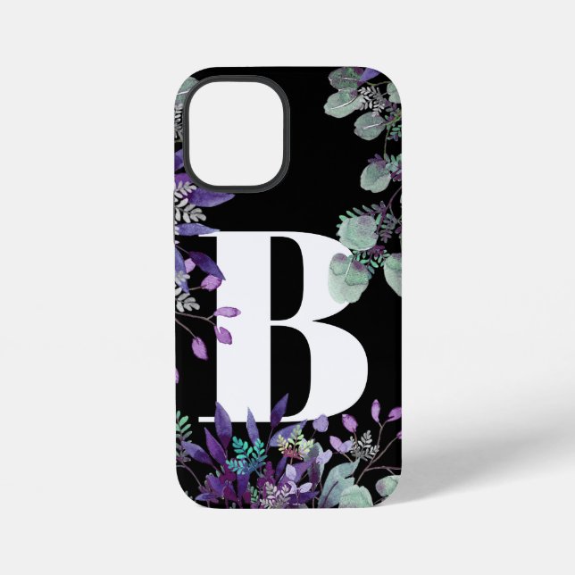 BLACK PURPLE FLORAL TYPOGRAPHY CUSTOM iPhone CASE (Back)