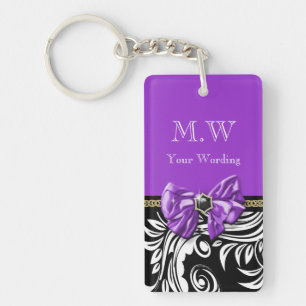 Black purple Flower swirl floral pattern Key Ring