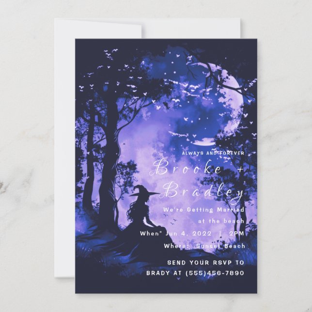 Black & Purple Forest Silhouette Wedding Invitation (Front)