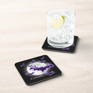Black & Purple Full Moon Bats Coasters