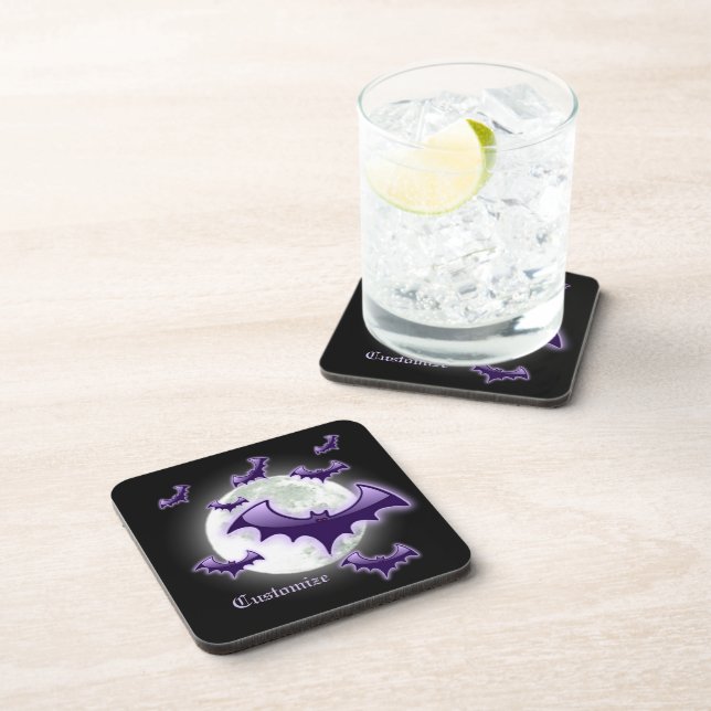 Black & Purple Full Moon Bats Coasters (Right Side)