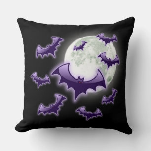 Black & Purple Full Moon Bats Cushion