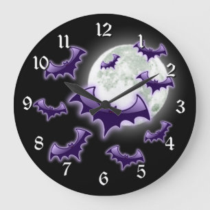 Black & Purple Full Moon Bats Large Clock