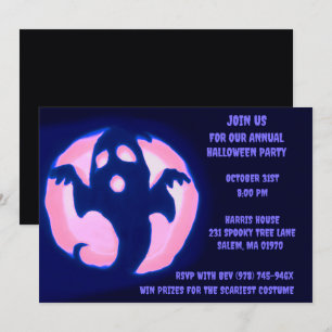 Black Purple Ghost Spooky Halloween Ghostly  Party Invitation