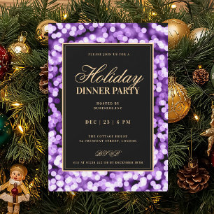 Black & Purple Glam Lights Holiday Dinner Party Invitation