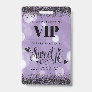 Black & Purple Glam Sweet 16 ID Badge