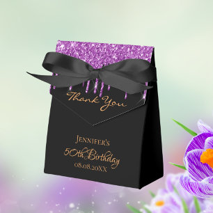 Black purple glitter birthday thank you favour box