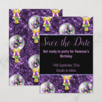 BLACK PURPLE GLITTER CELEBRATION SAVE THE DATE RSV
