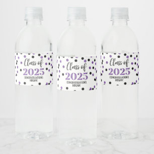 Black Purple Glitter Class of 2025 Graduation Water Bottle Label