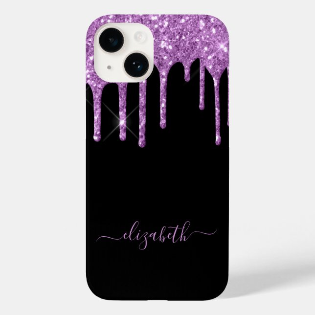 Black purple glitter drips name Case-Mate iPhone case (Back)