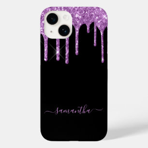 Black purple glitter drips name script Case-Mate iPhone 14 case