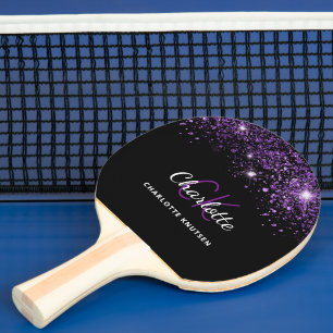Black purple glitter dust monogram initials ping pong paddle